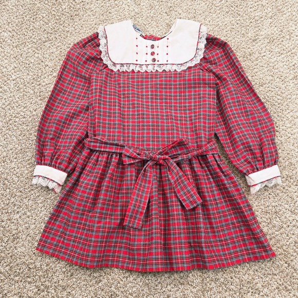 Polly Flinders Other - Girl's Vintage Polly Flinders Red Tartan Plaid Drop Waist Dress Size 6 Pleated